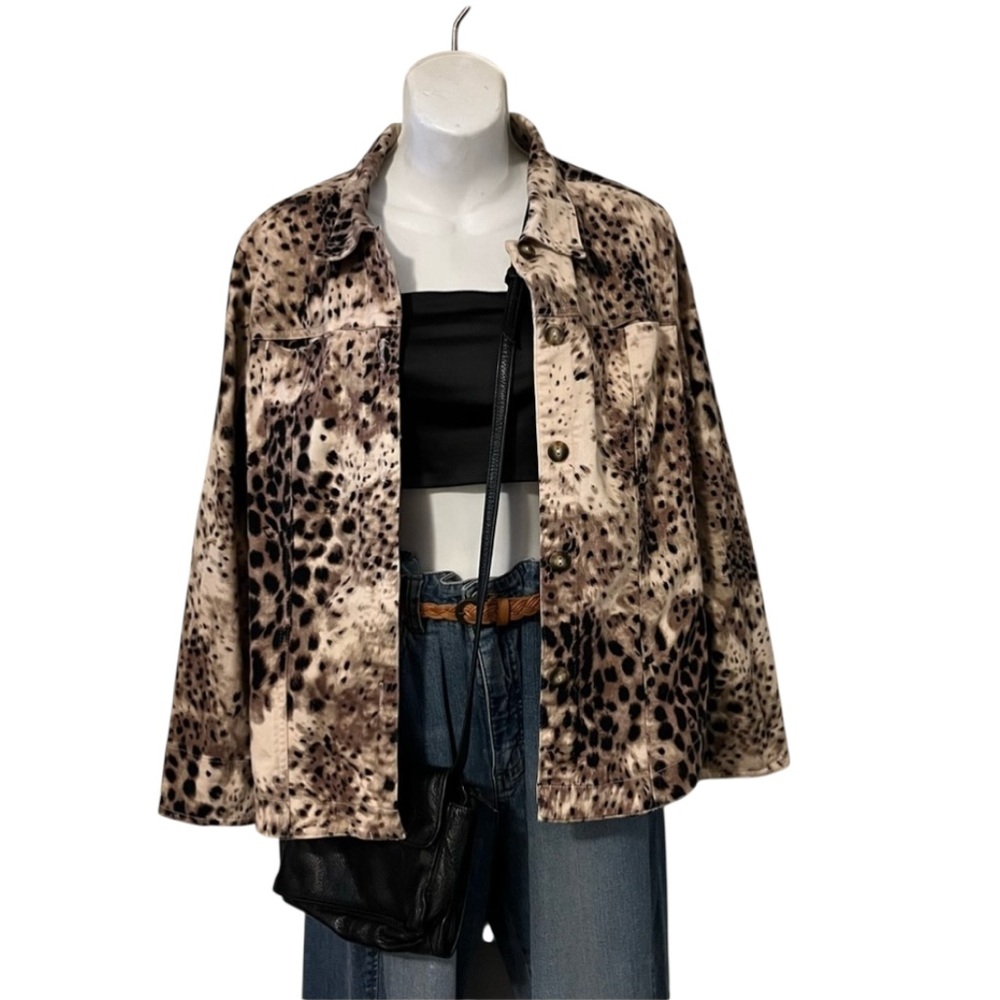 Susan Bristol Womens Leopard Animal Print Cheetah Collared Button Down Jacket S